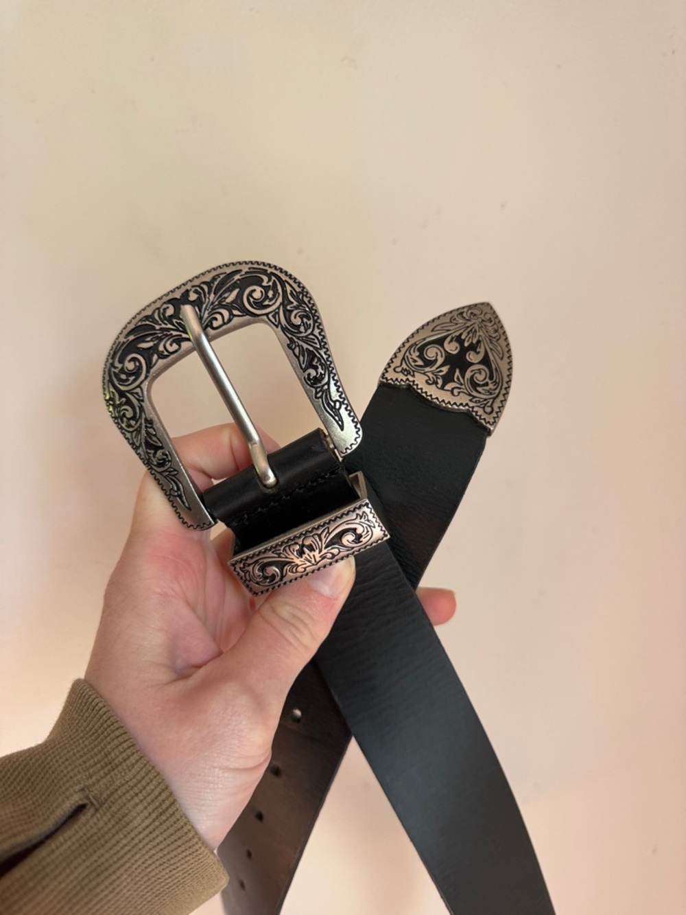 silence + noise Black Leather Western Belt Urban Outfitters